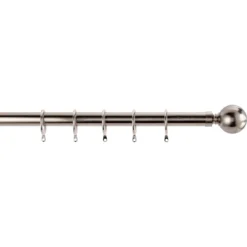 Satin Steel Fixed Curtain Pole & Ball Finial - 3.6m