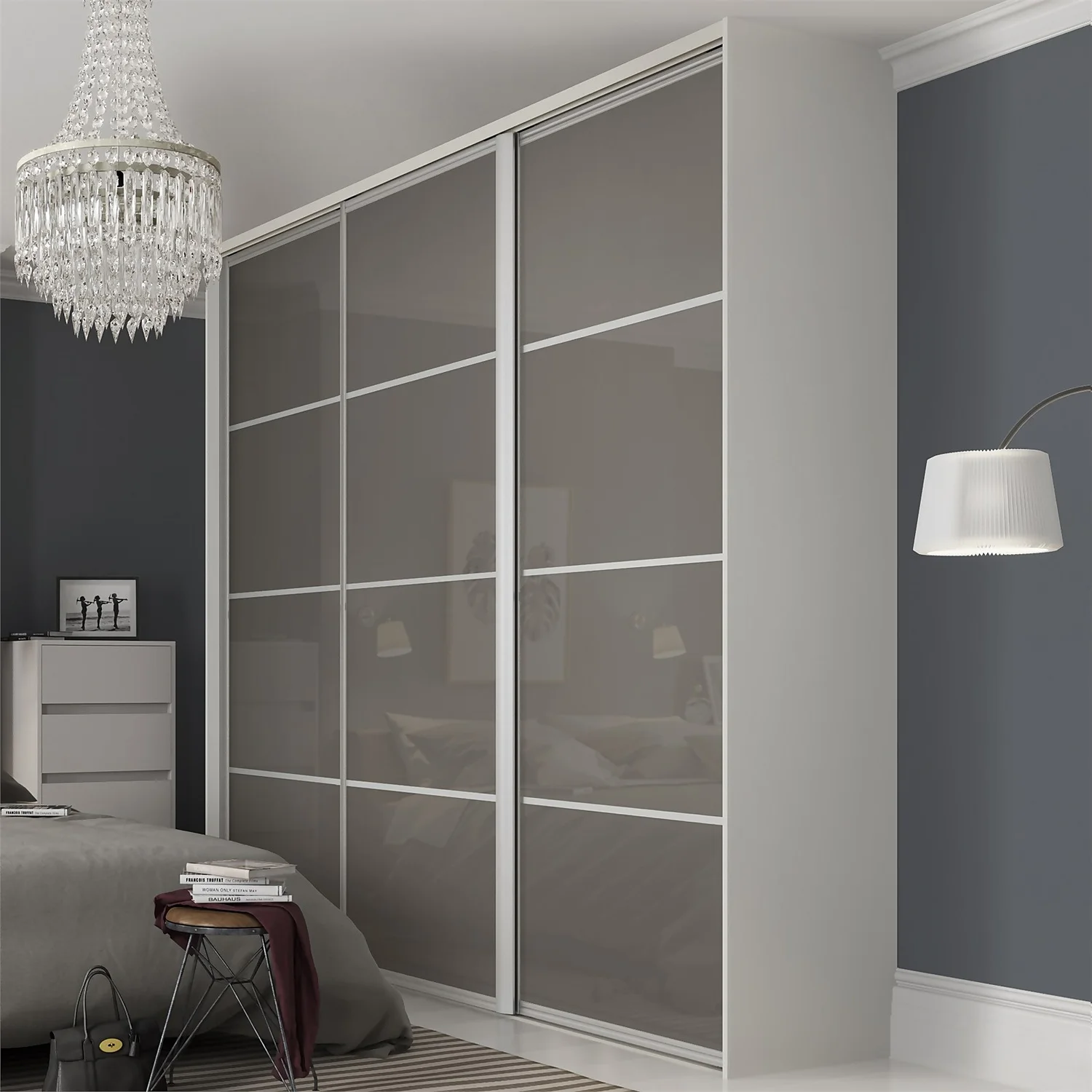 Ellipse Sliding Wardrobe Door 4 Panel Cappuccino Glass With Aluminium Frame (W)762mm 2 Ellipse Sliding Wardrobe Door 4 Panel Cappuccino Glass With Aluminium Frame (W)762mm - Image 2