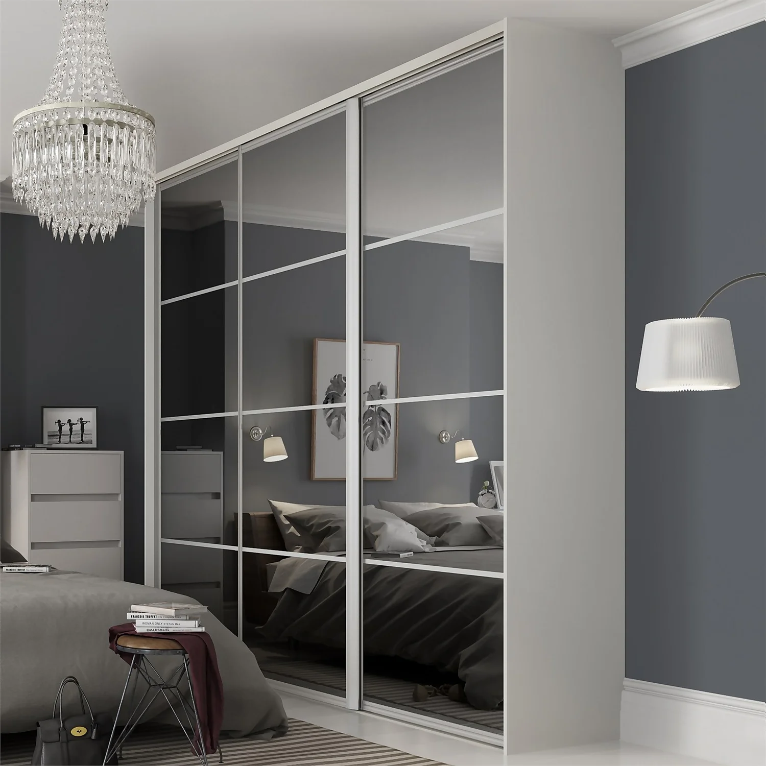 Ellipse Sliding Wardrobe Door 4 Panel Mirror With Aluminium Frame (W)914mm 2 Ellipse Sliding Wardrobe Door 4 Panel Mirror With Aluminium Frame (W)914mm - Image 2