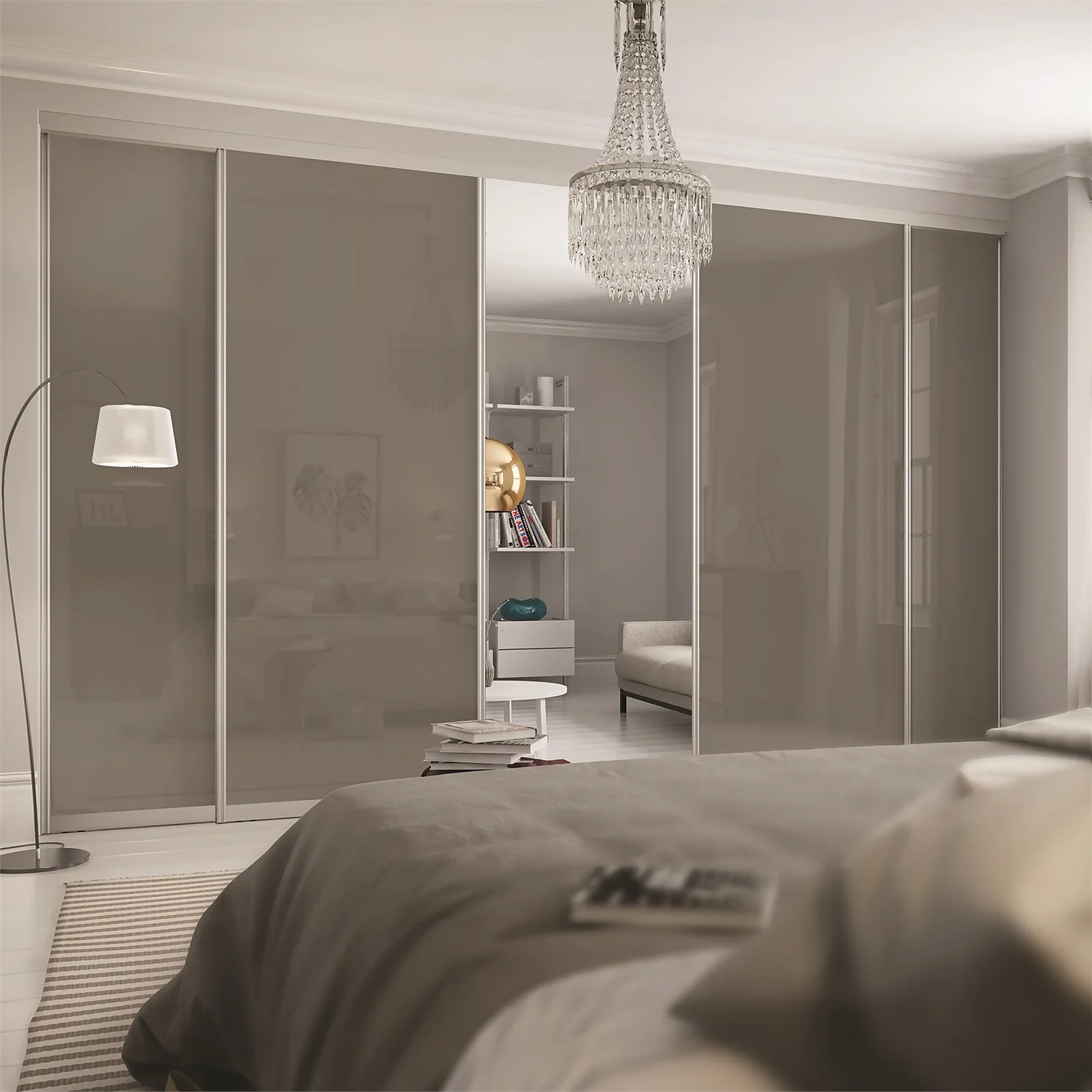 Duo Sliding Wardrobe Door Cappuccino Glass With Aluminium Frame (W)610mm 2 Duo Sliding Wardrobe Door Cappuccino Glass With Aluminium Frame (W)610mm - Image 2