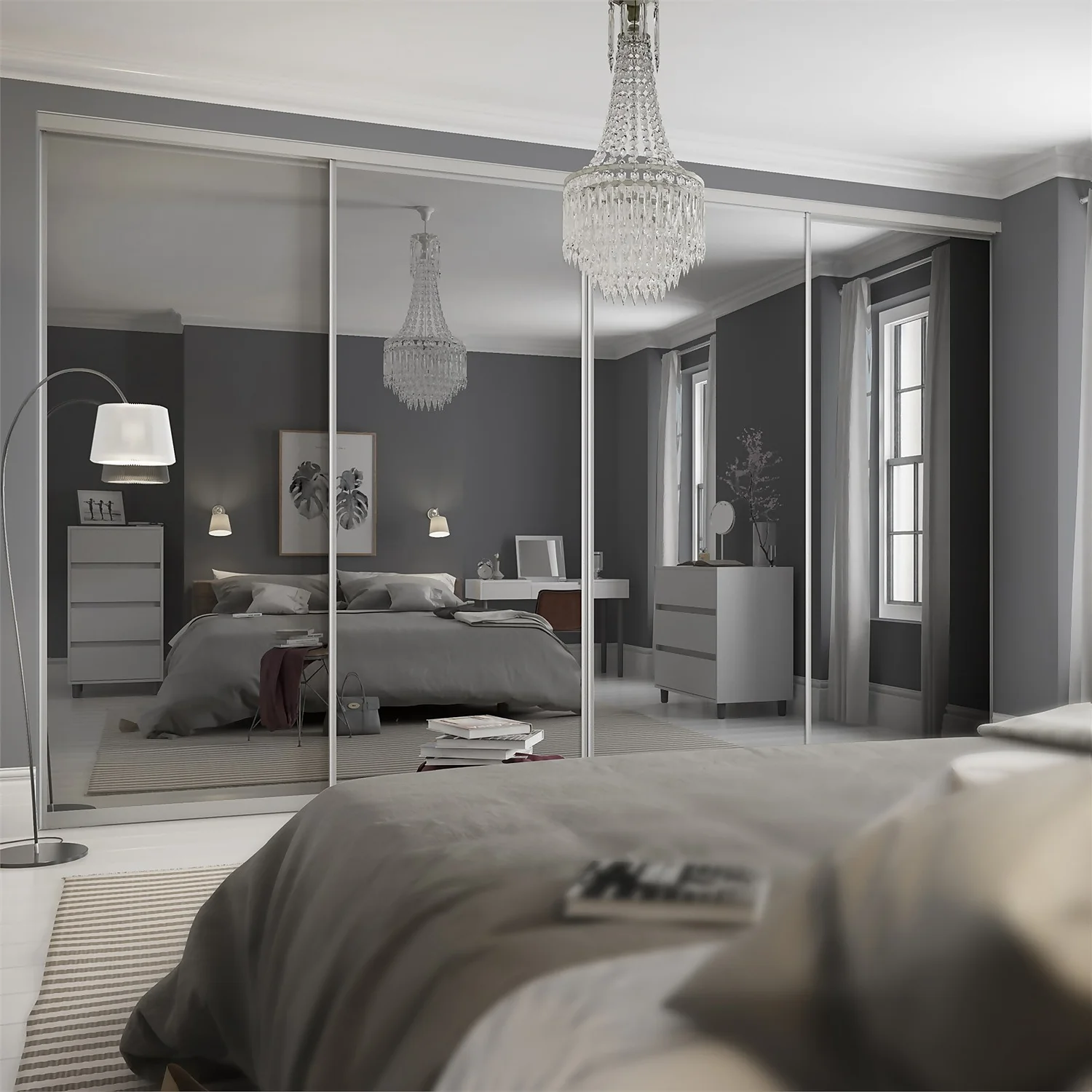 Duo Sliding Wardrobe Door Mirror With Aluminium Frame (W)914mm 2 Duo Sliding Wardrobe Door Mirror With Aluminium Frame (W)914mm - Image 2