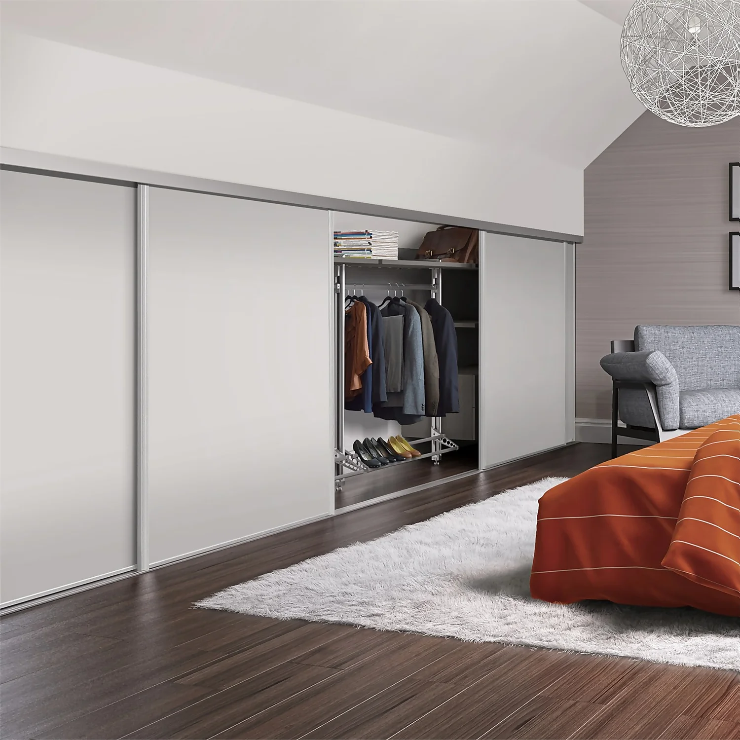 Loft Sliding Wardrobe Door White Panel With White Wood Effect Frame (W)914mm 2 Loft Sliding Wardrobe Door White Panel With White Wood Effect Frame (W)914mm - Image 2