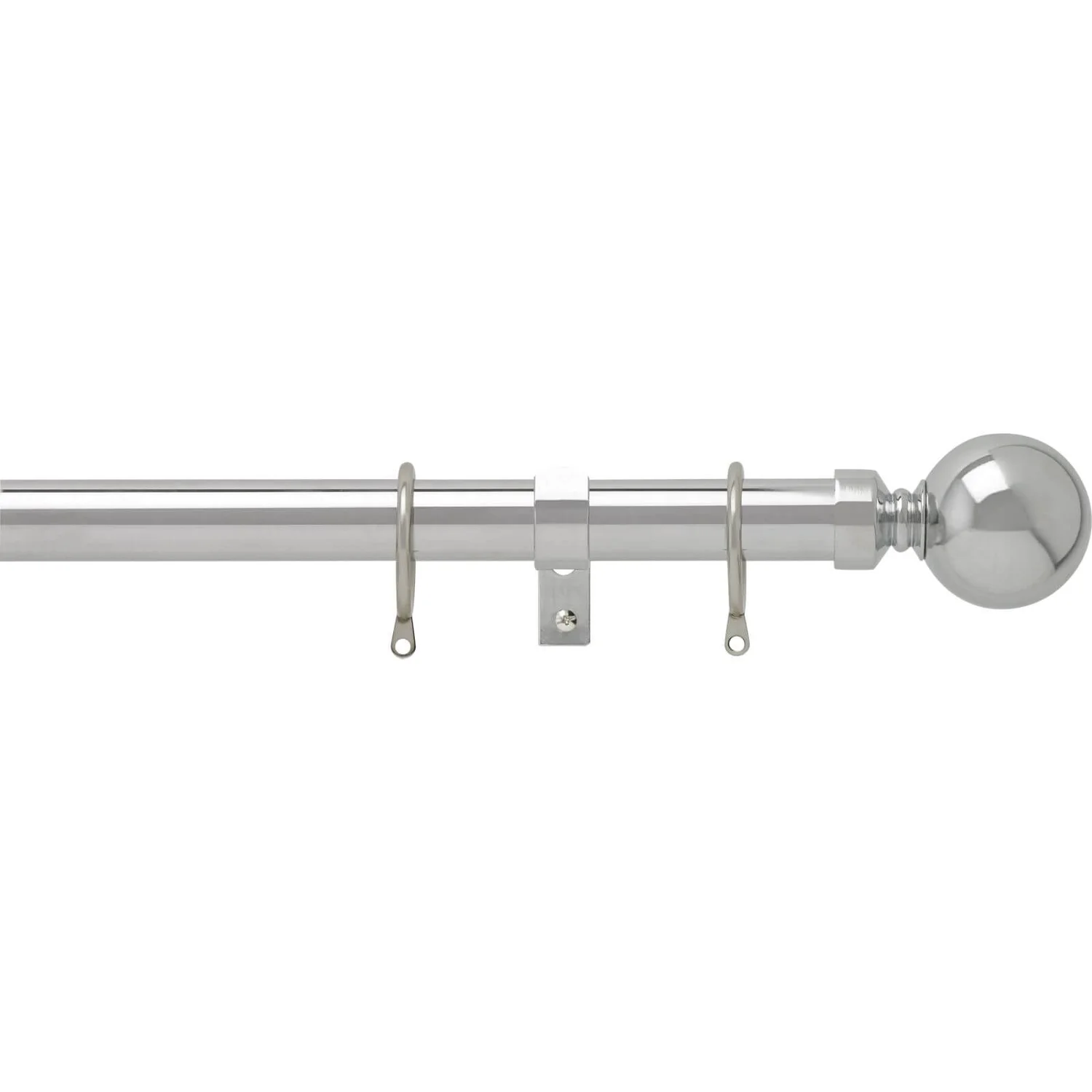 Chrome 28mm Fixed Curtain Pole With Ball 1.8m 1 Chrome 28mm Fixed Curtain Pole With Ball 1.8m