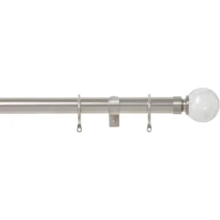 None Satin Steel 28mm Fixed Curtain Pole Crackle 1.2m