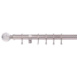 None Satin Steel Fixed Curtain Pole With Crystal Finial 1.2m