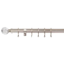 Satin Steel Fixed Curtain Pole With Crystal Finial 2.4m