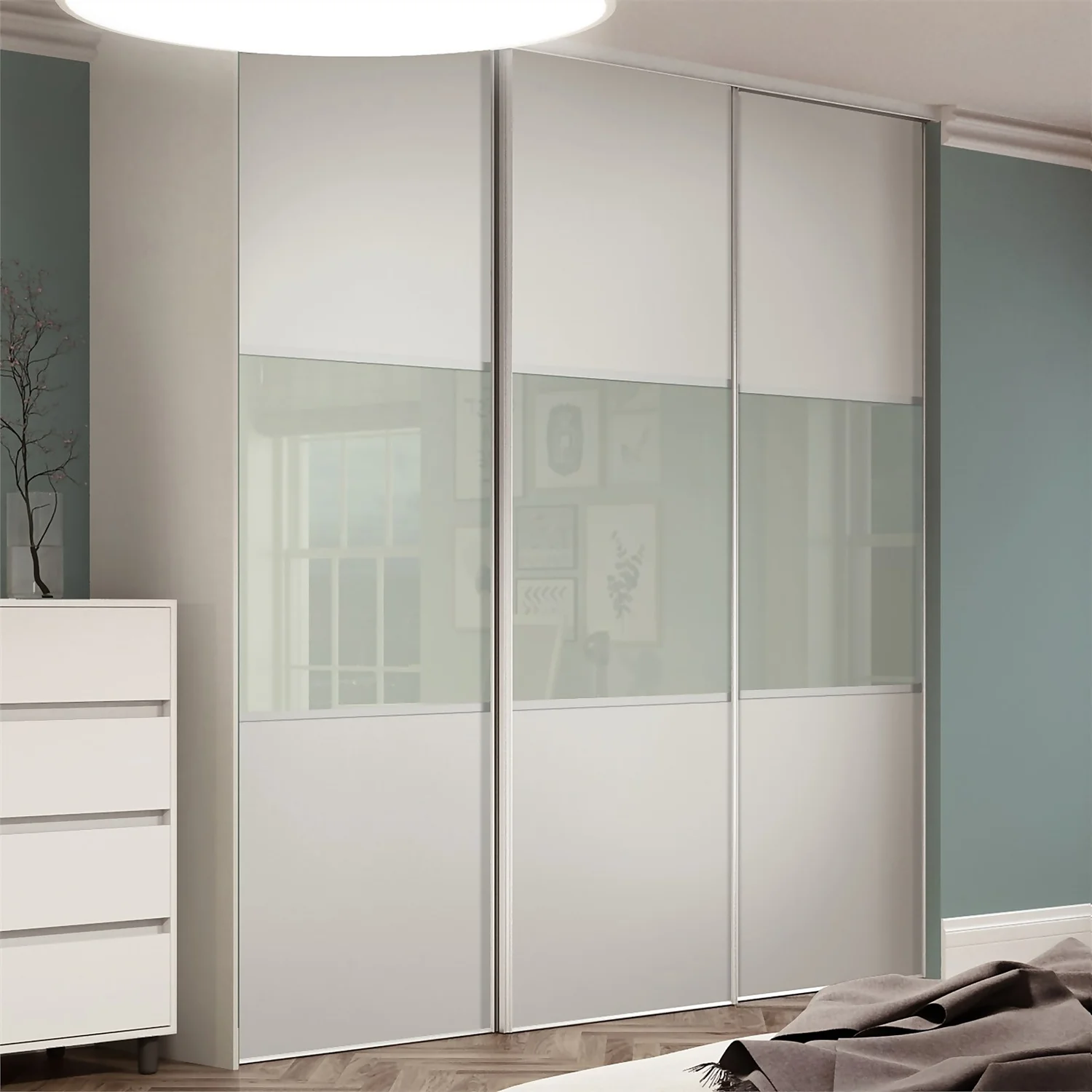 Linear Sliding Wardrobe Door 3 Panel White / Arctic White Glass With White Frame (W)610mm 2 Linear Sliding Wardrobe Door 3 Panel White / Arctic White Glass With White Frame (W)610mm - Image 2