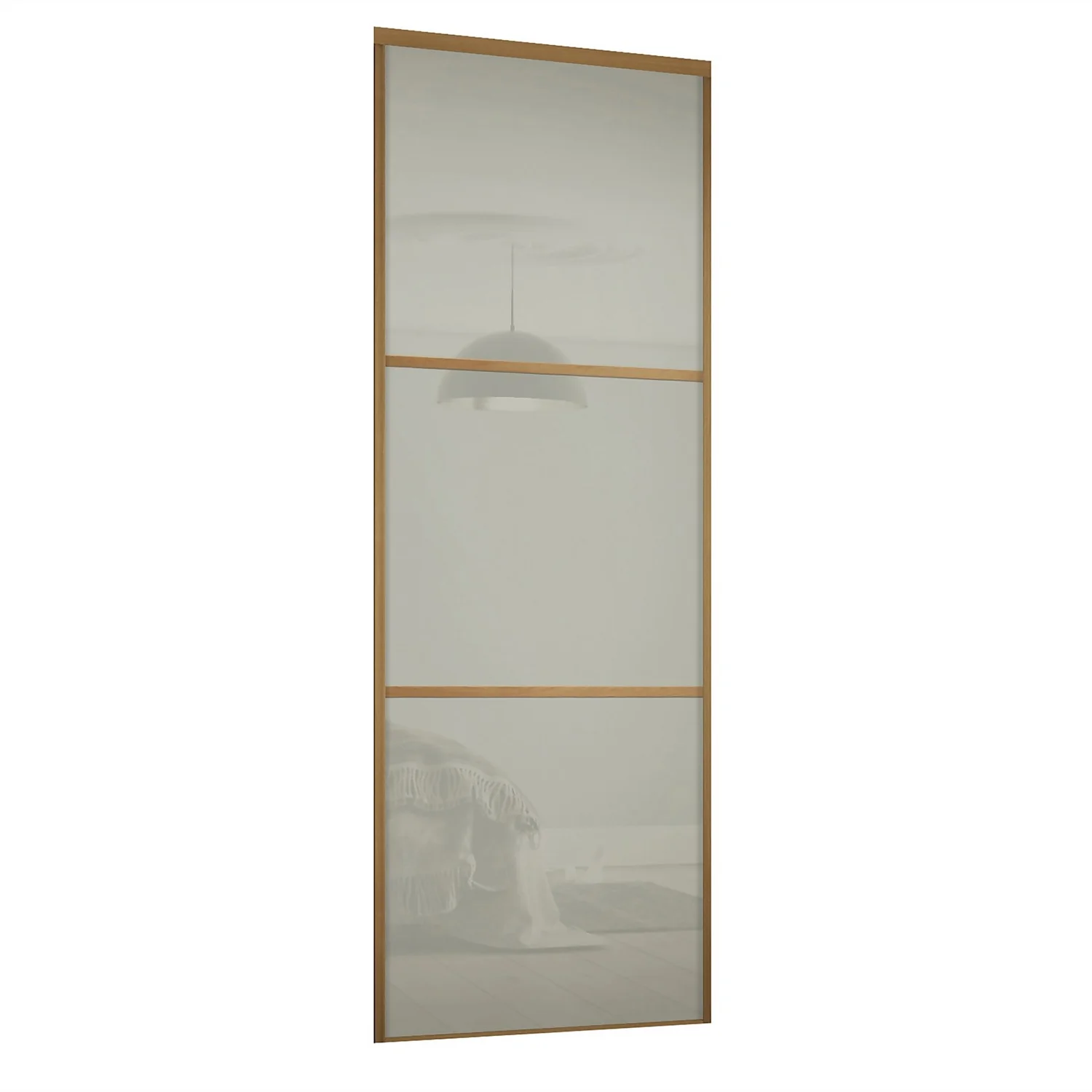 Linear Sliding Wardrobe Door 3 Panel Arctic White Glass With Oak Frame (W)762mm 1 Linear Sliding Wardrobe Door 3 Panel Arctic White Glass With Oak Frame (W)762mm