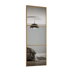 Linear Sliding Wardrobe Door 3 Panel Mirror With Oak Frame (W)914mm