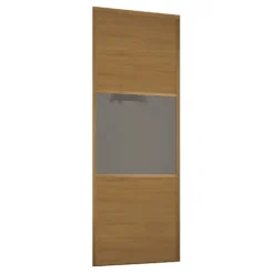 Linear Sliding Wardrobe Door 3 Panel Oak / Cappuccino Glass With Oak Frame (W)914mm