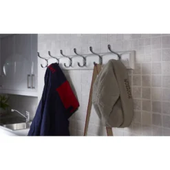 6 Coat Polished Chrome Hooks On White Stepped Board -Curver Shop 12815060 7334845700272975