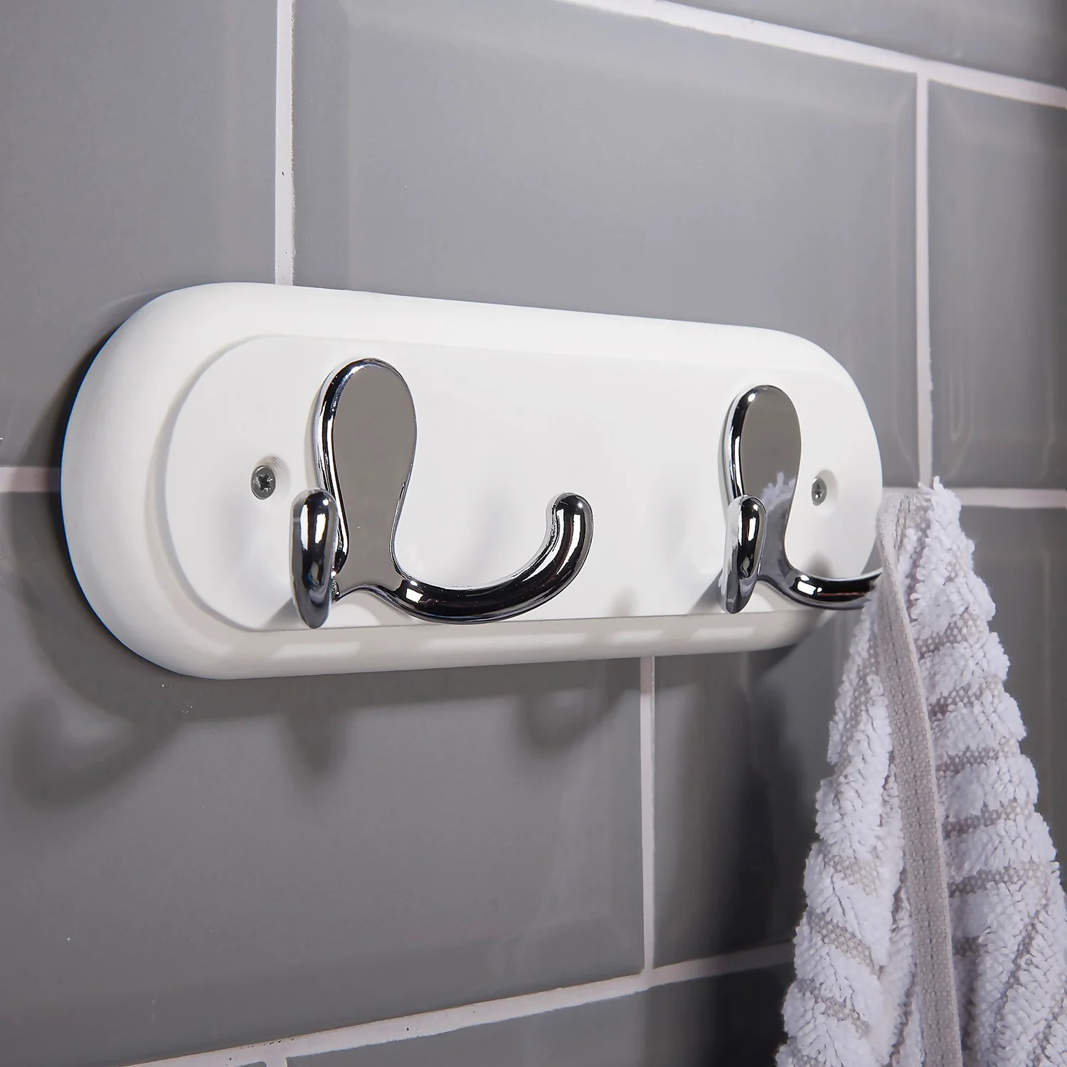 None White Hook Rail - Polished Chrome - 2 Hooks 3 None White Hook Rail - Polished Chrome - 2 Hooks - Image 3