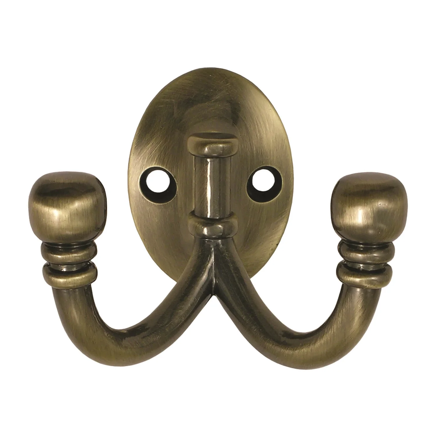 Ball End Double Robe Hook - Antique Brass 1 Ball End Double Robe Hook - Antique Brass