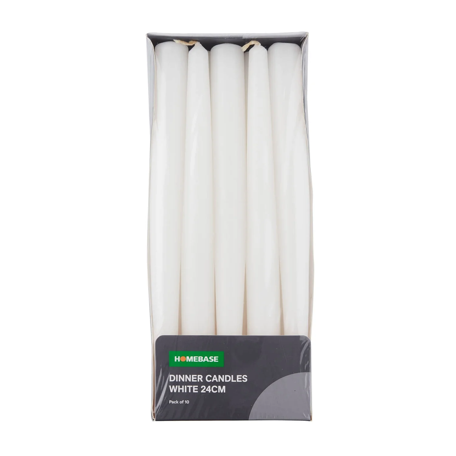 Pack Of 10 Dinner Candles - White - 24cm 1 Pack Of 10 Dinner Candles - White - 24cm