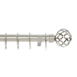 Harrison Drape Ball Cage Finial Curtain Pole - Satin Steel - 2.4m (28mm)