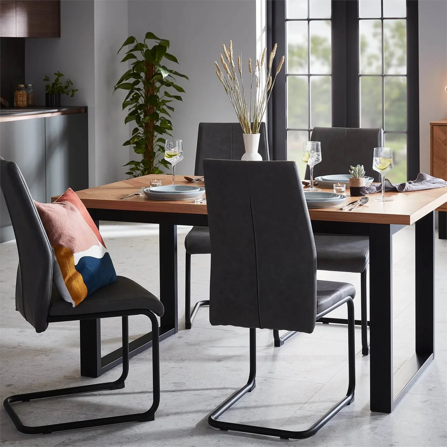 Skelby Cantilever Dining Chairs - Set Of 2 - Grey 2 Skelby Cantilever Dining Chairs - Set Of 2 - Grey - Image 2