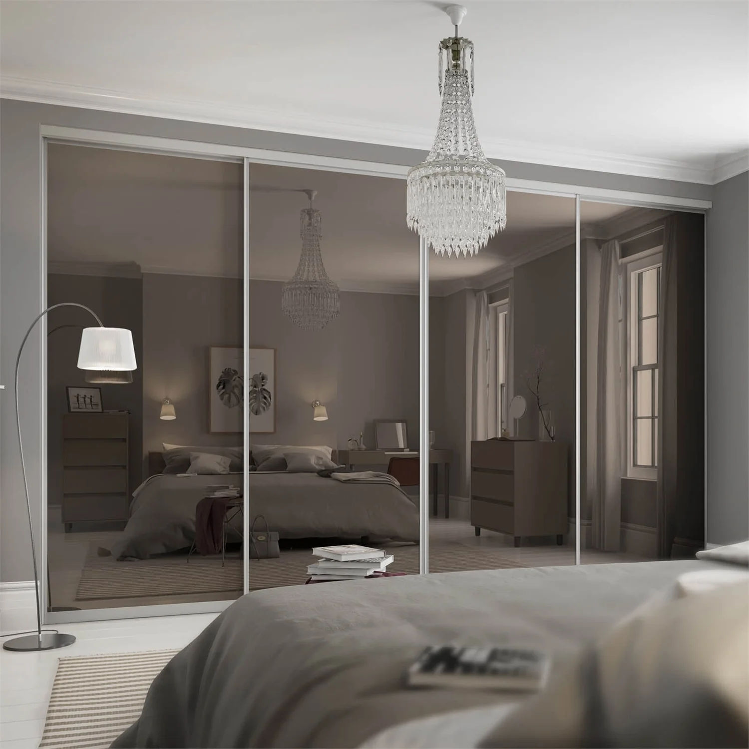 Duo Sliding Wardrobe Door Bronze Mirror With Aluminium Frame (W)610mm 2 Duo Sliding Wardrobe Door Bronze Mirror With Aluminium Frame (W)610mm - Image 2