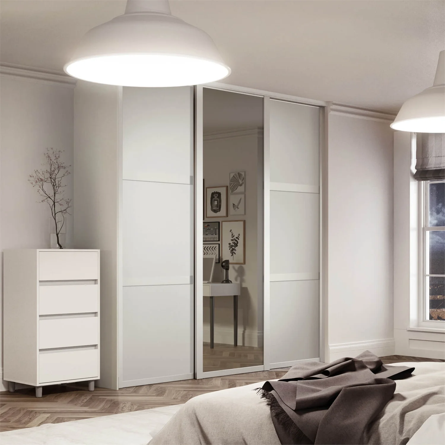 Shaker 3 Door Sliding Wardrobe Kit White Panel / Mirror With White Frame (W)1680 X (H)2260mm 2 Shaker 3 Door Sliding Wardrobe Kit White Panel / Mirror With White Frame (W)1680 X (H)2260mm - Image 2