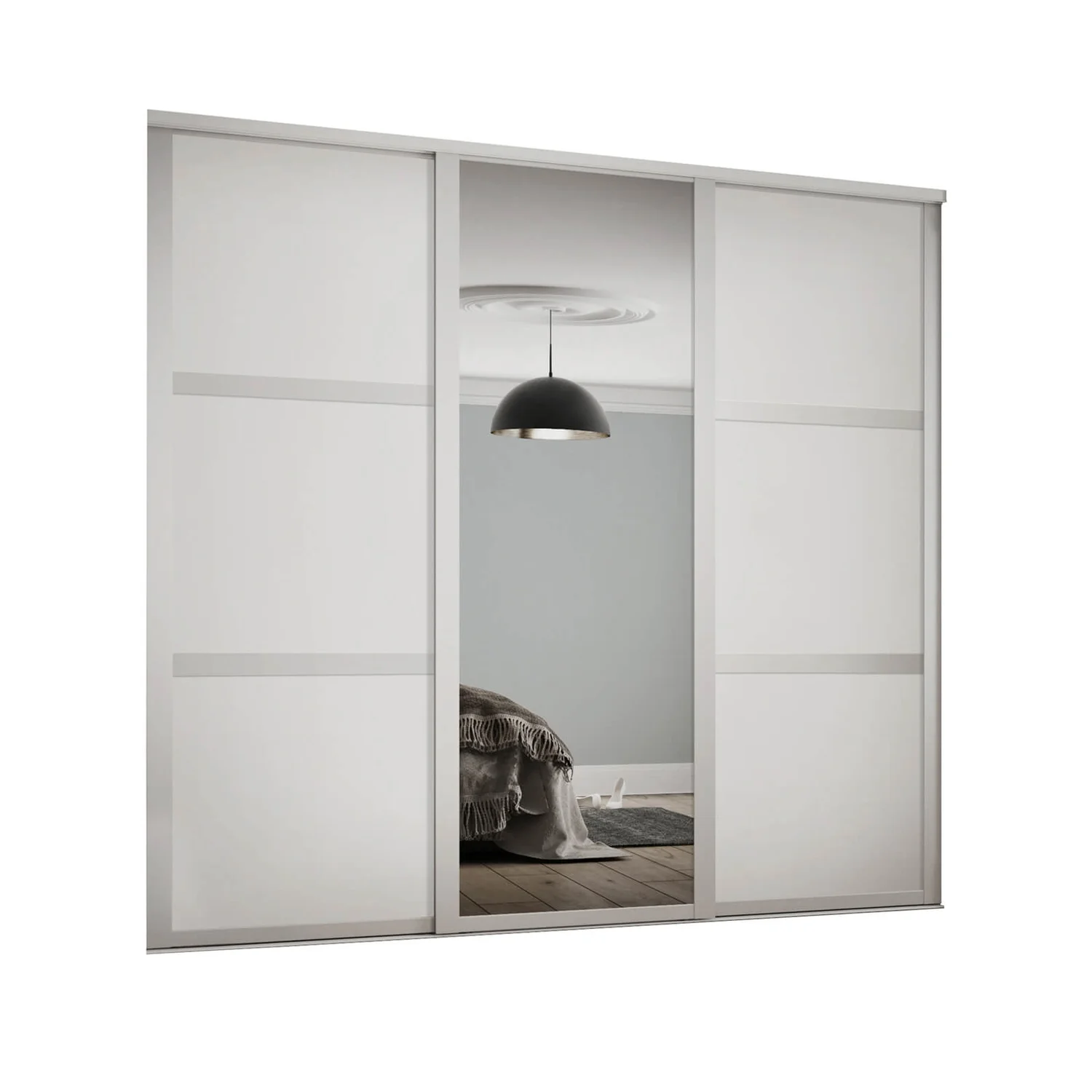 Shaker 3 Door Sliding Wardrobe Kit White Panel / Mirror With White Frame (W)1680 X (H)2260mm 1 Shaker 3 Door Sliding Wardrobe Kit White Panel / Mirror With White Frame (W)1680 X (H)2260mm