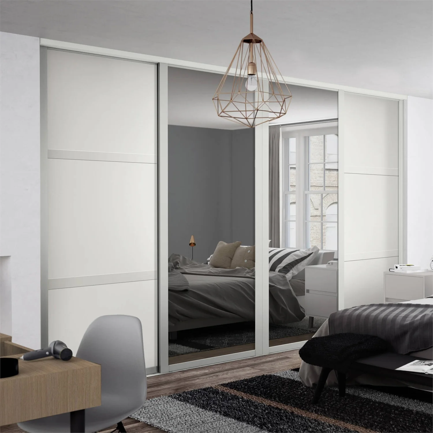 Shaker 4 Door Sliding Wardrobe Kit White Panel / Mirror With White Frame (W)3506 X (H)2260mm 2 Shaker 4 Door Sliding Wardrobe Kit White Panel / Mirror With White Frame (W)3506 X (H)2260mm - Image 2