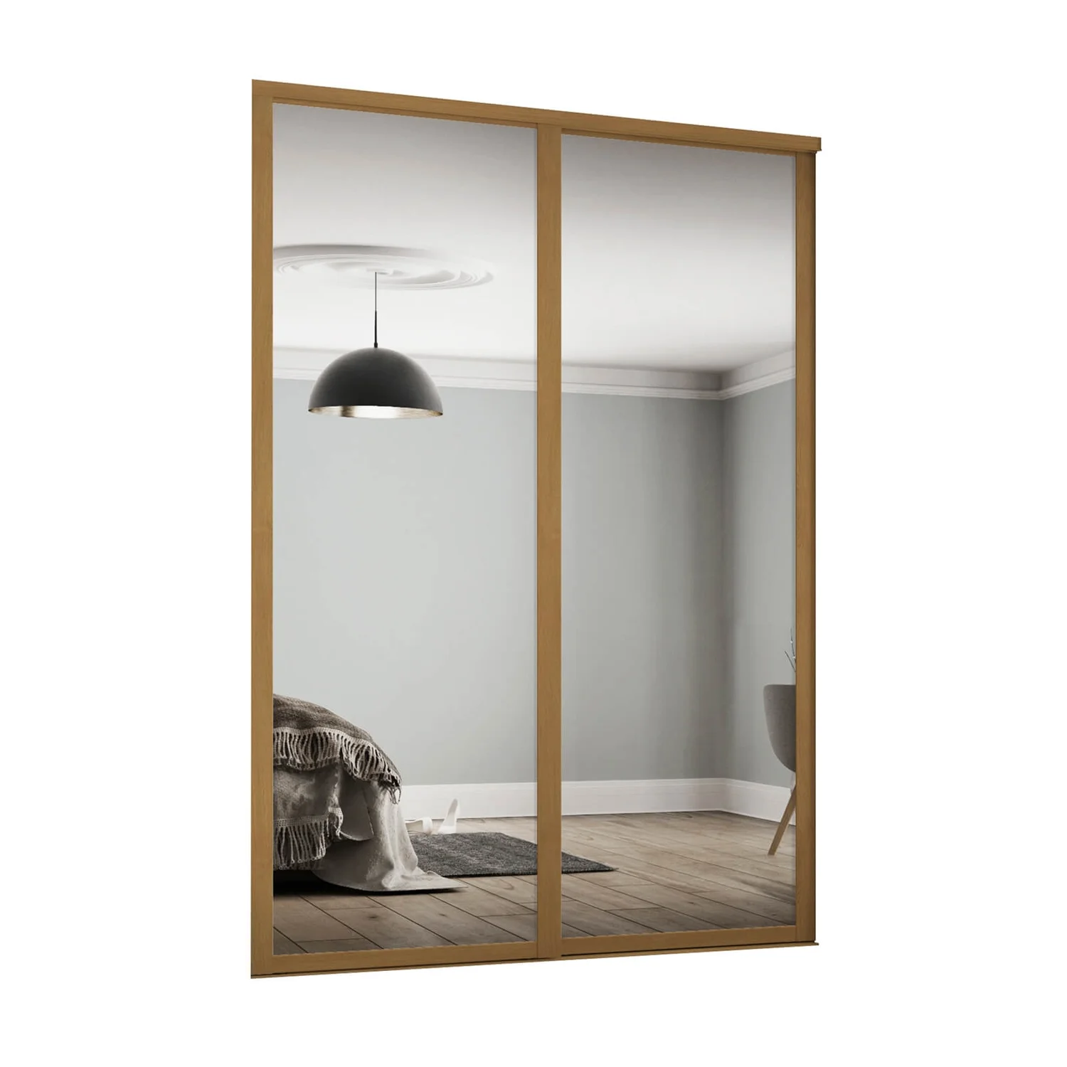 Shaker 2 Door Sliding Wardrobe Kit Mirror With Oak Frame (W)1145 X (H)2260mm 1 Shaker 2 Door Sliding Wardrobe Kit Mirror With Oak Frame (W)1145 X (H)2260mm