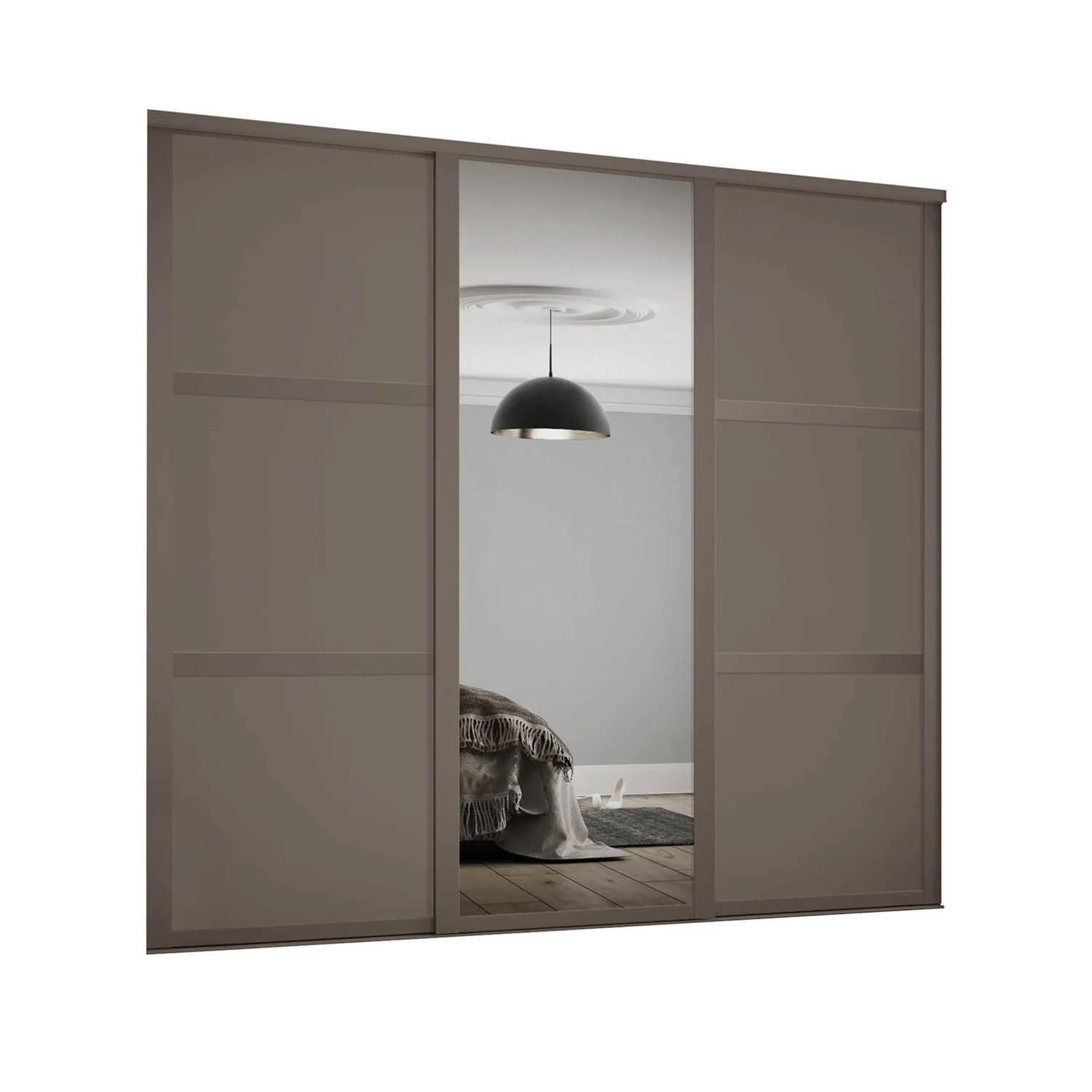 Shaker 3 Door Sliding Wardrobe Kit Stone Grey Panel / Mirror With Stone Grey Frame (W)1680 X (H)2260mm 1 Shaker 3 Door Sliding Wardrobe Kit Stone Grey Panel / Mirror With Stone Grey Frame (W)1680 X (H)2260mm