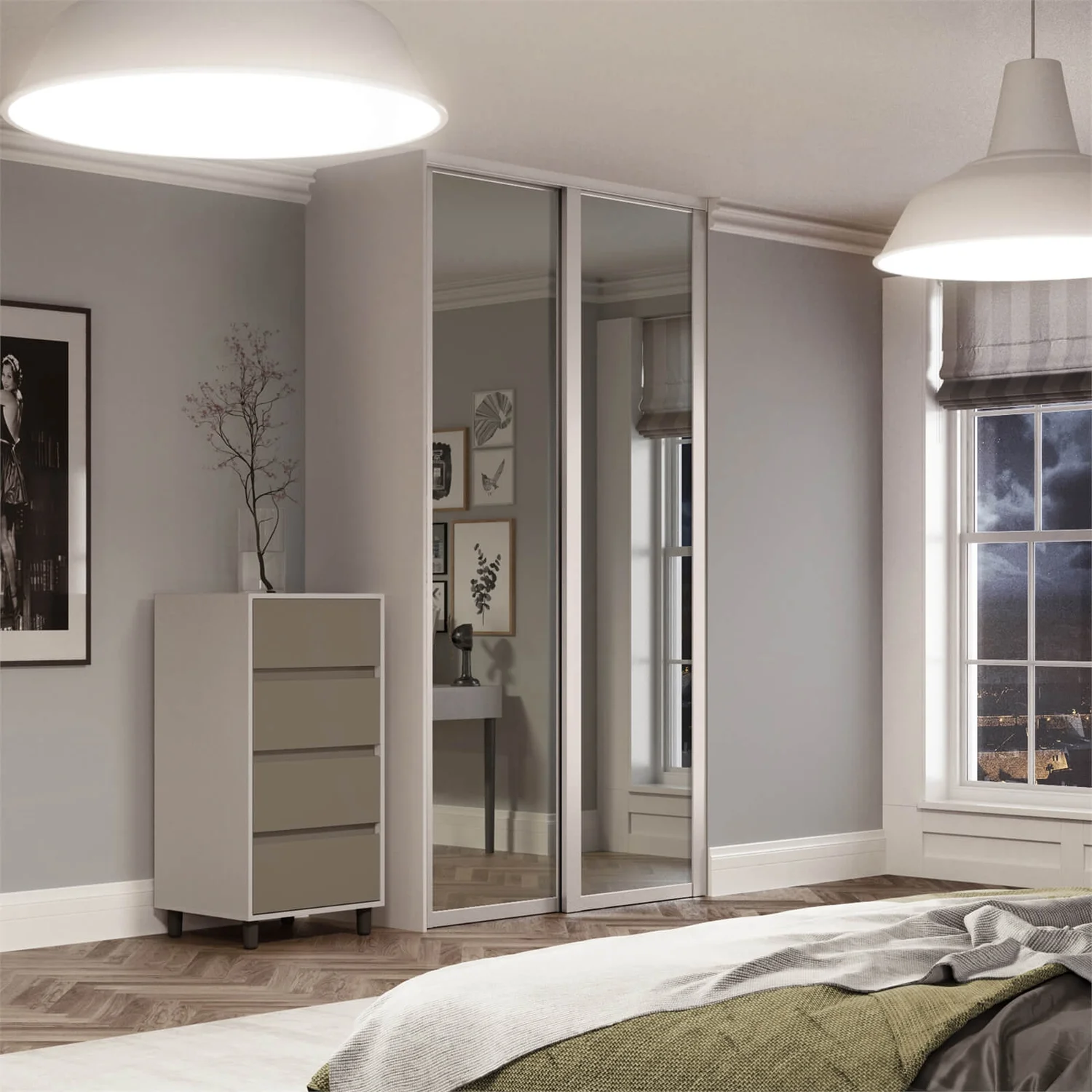 Shaker 2 Door Sliding Wardrobe Kit Mirror With Cashmere Frame (W)1753 X (H)2260mm 2 Shaker 2 Door Sliding Wardrobe Kit Mirror With Cashmere Frame (W)1753 X (H)2260mm - Image 2