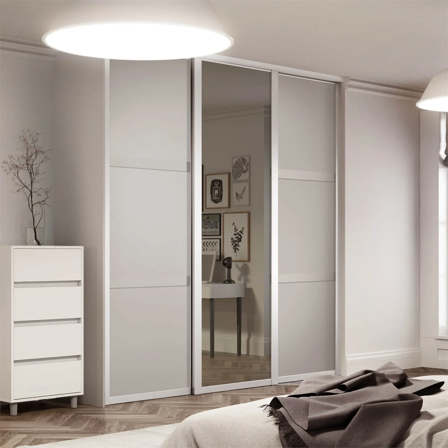 Shaker 3 Door Sliding Wardrobe Kit Cashmere Panel / Mirror (W)2592 X (H)2260mm 2 Shaker 3 Door Sliding Wardrobe Kit Cashmere Panel / Mirror (W)2592 X (H)2260mm - Image 2