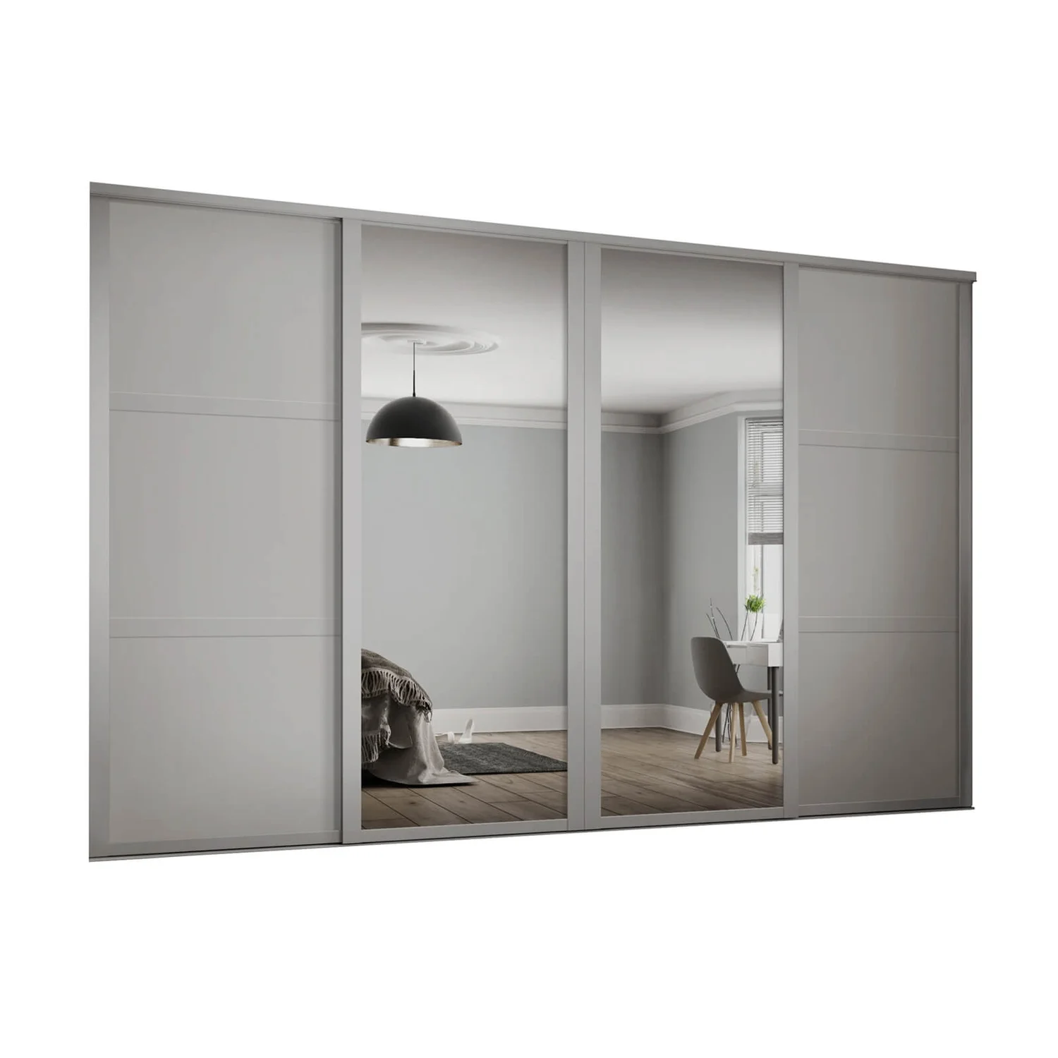 Shaker 4 Door Sliding Wardrobe Kit Cashmere Panel / Mirror (W)2290 X (H)2260mm 1 Shaker 4 Door Sliding Wardrobe Kit Cashmere Panel / Mirror (W)2290 X (H)2260mm