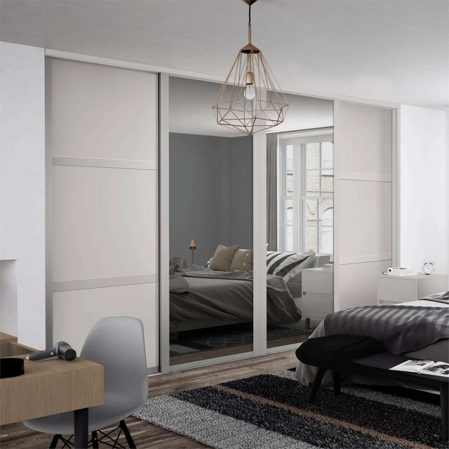 Shaker 4 Door Sliding Wardrobe Kit Cashmere Panel / Mirror (W)2290 X (H)2260mm 2 Shaker 4 Door Sliding Wardrobe Kit Cashmere Panel / Mirror (W)2290 X (H)2260mm - Image 2