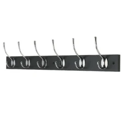 6 Victorian Chrome Hooks On Black Bloc Board