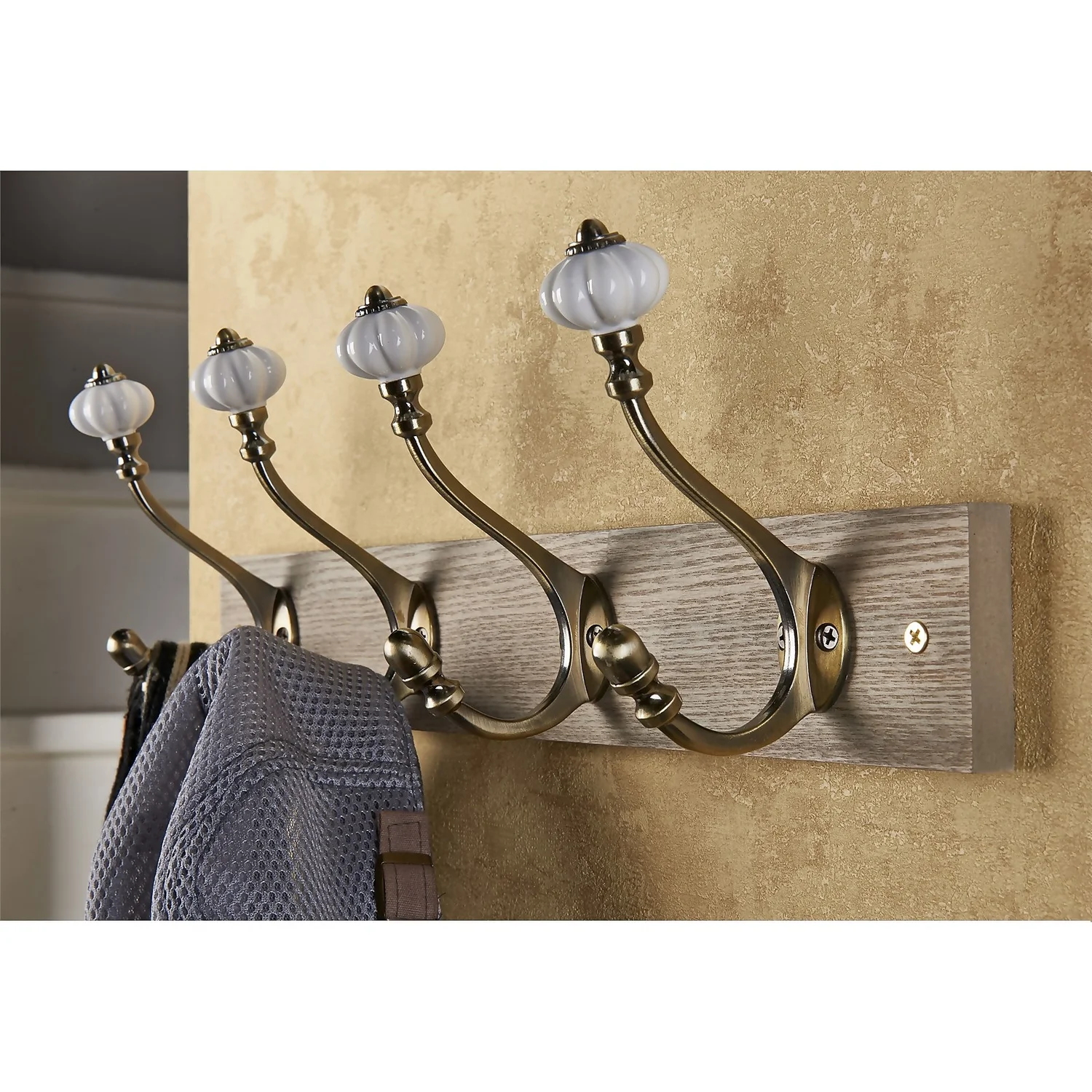 4 Ceramic Antique Brass Hook On Dark Rustic Board 2 4 Ceramic Antique Brass Hook On Dark Rustic Board - Image 2