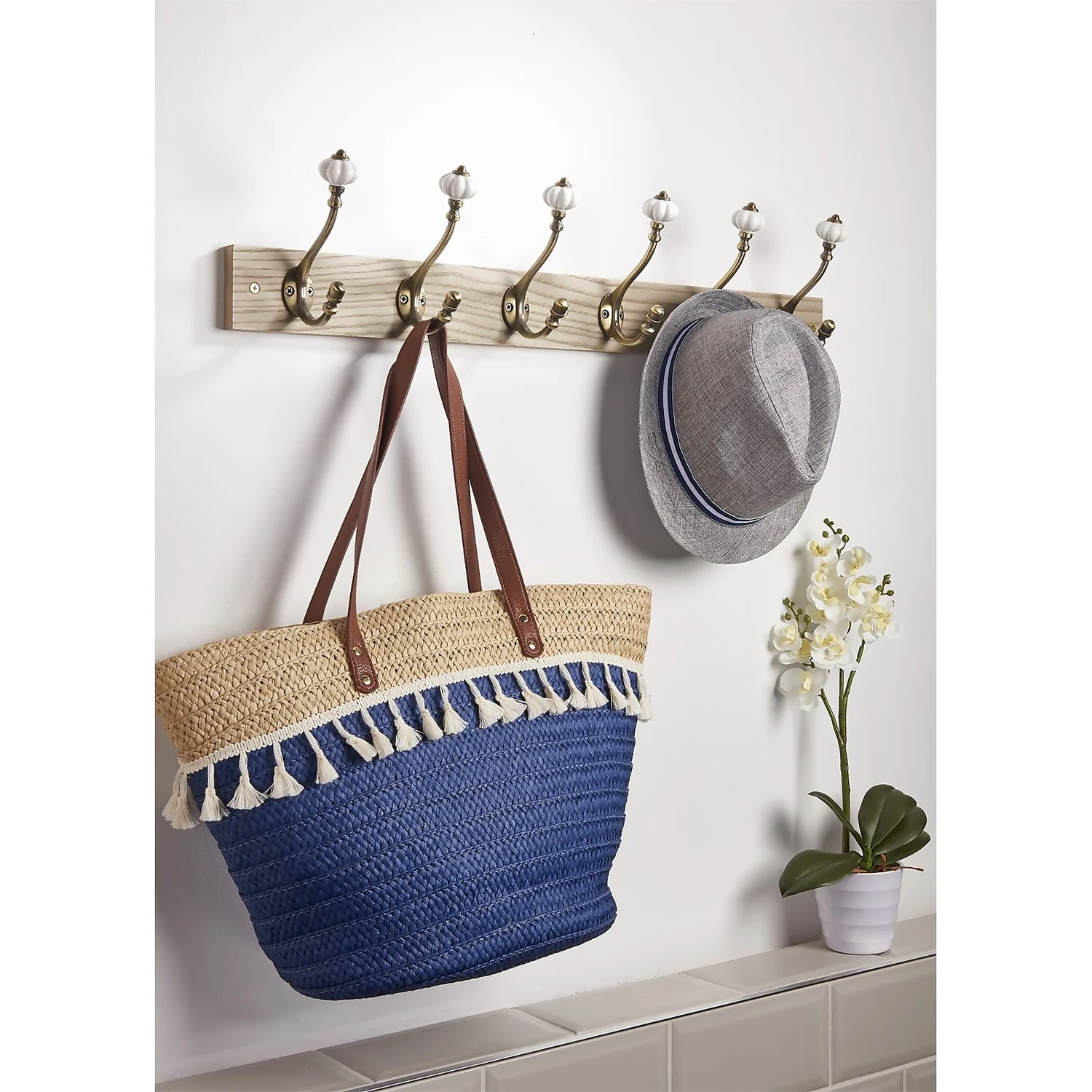 6 Ceramic Antique Brass Hook On Dark Rustic Board 2 6 Ceramic Antique Brass Hook On Dark Rustic Board - Image 2