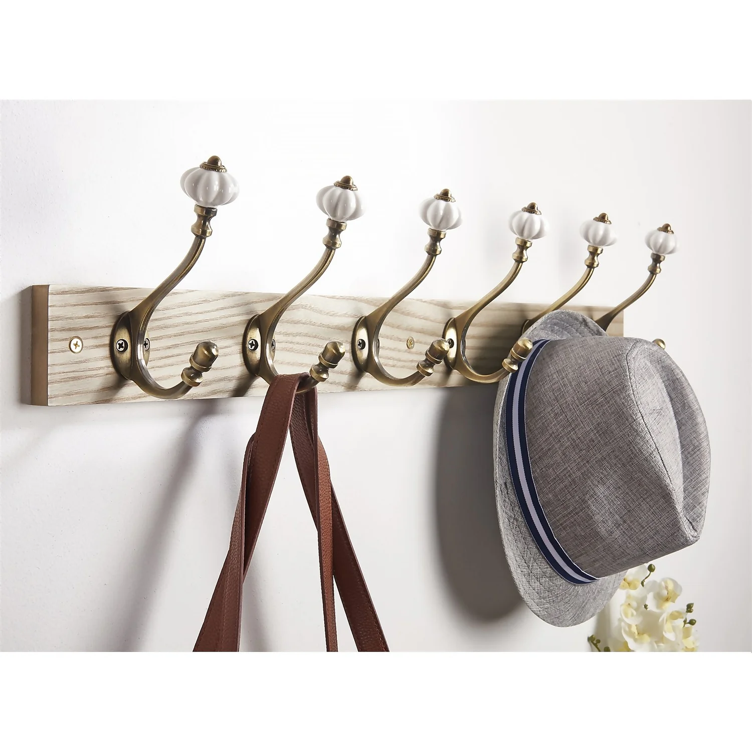 6 Ceramic Antique Brass Hook On Dark Rustic Board 3 6 Ceramic Antique Brass Hook On Dark Rustic Board - Image 3