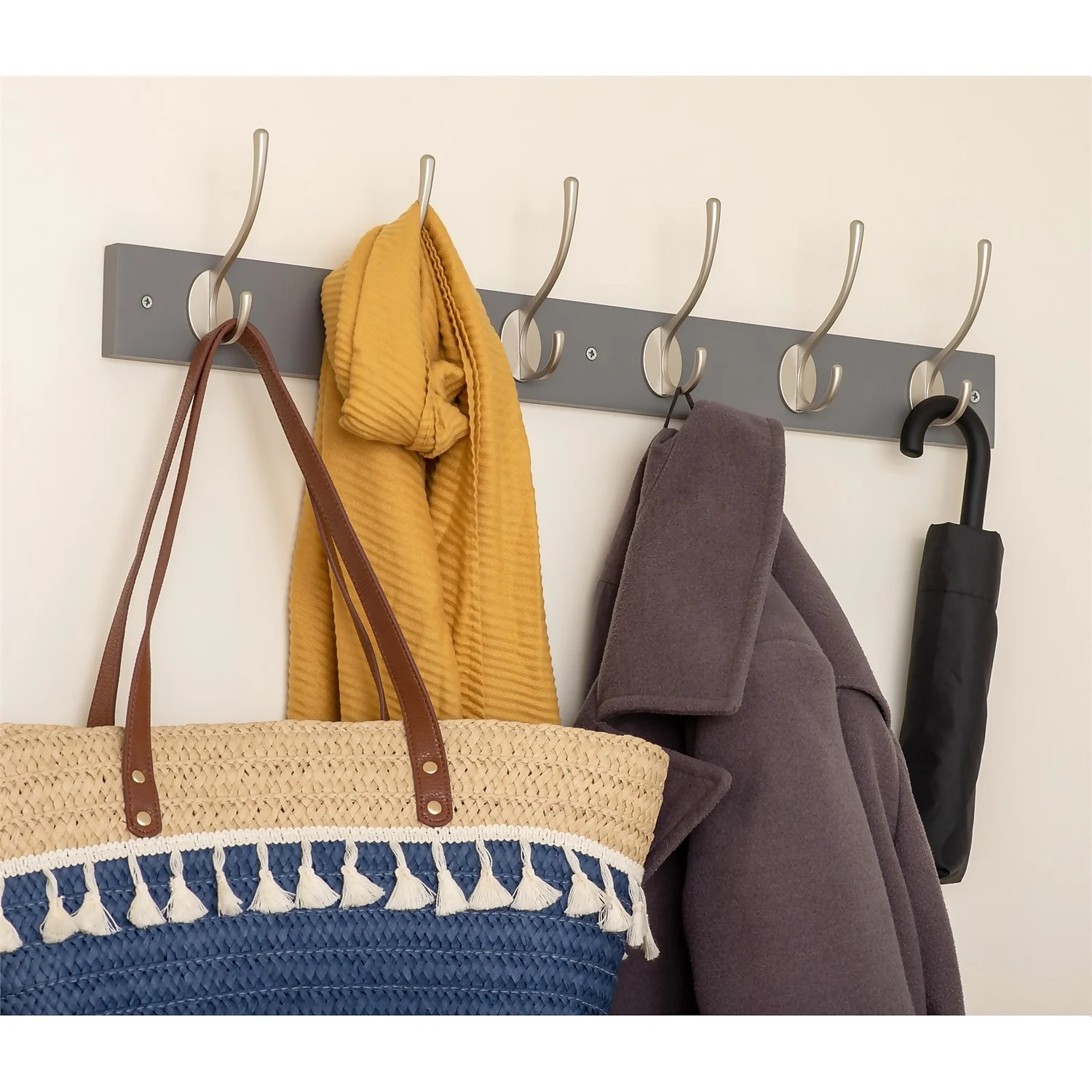 6 Victorian Satin Nickel Hooks On Slate Grey Bloc Board 2 6 Victorian Satin Nickel Hooks On Slate Grey Bloc Board - Image 2