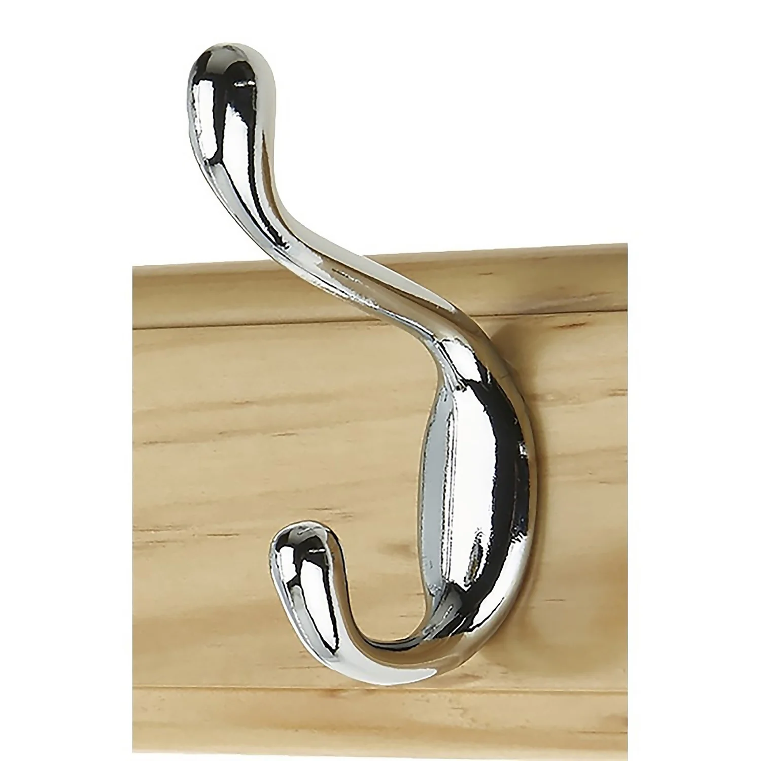 6 Coat Polished Chrome Hooks On Pine Stepped Board 2 6 Coat Polished Chrome Hooks On Pine Stepped Board - Image 2