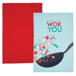 KitchenCraft Set Of 2 "We Will Wok You" Tea Towels