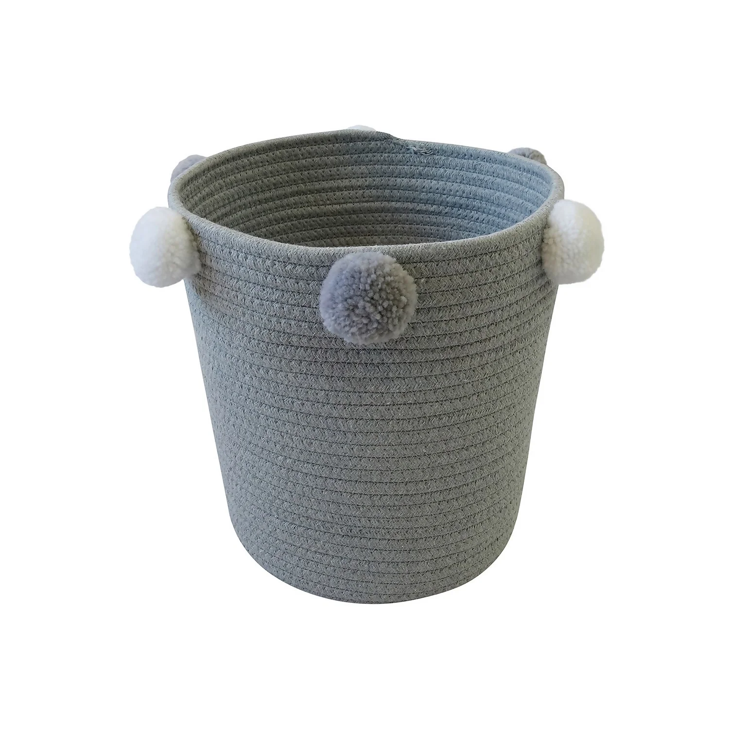Round Cotton Rope Grey Pom Pom Basket 3 Round Cotton Rope Grey Pom Pom Basket - Image 3
