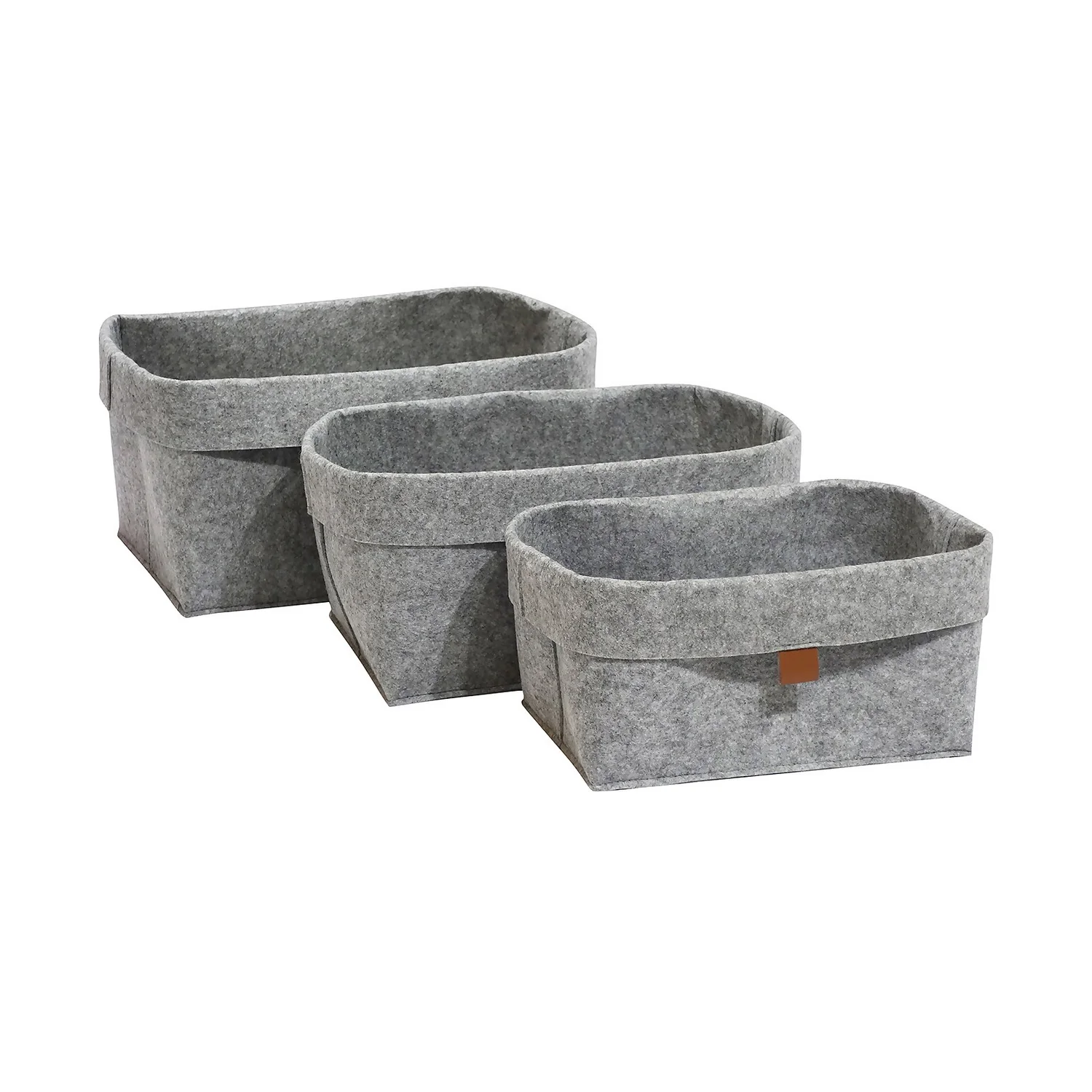 Set Of 3 Grey Oval Felt Baskets 1 Set Of 3 Grey Oval Felt Baskets
