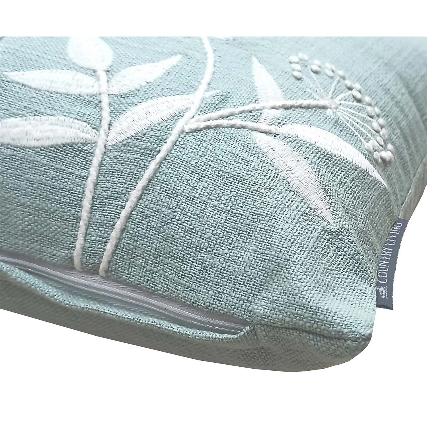 Country Living Meadow Embroidered Cushion - 30x50cm - Duck Egg 3 Country Living Meadow Embroidered Cushion - 30x50cm - Duck Egg - Image 3