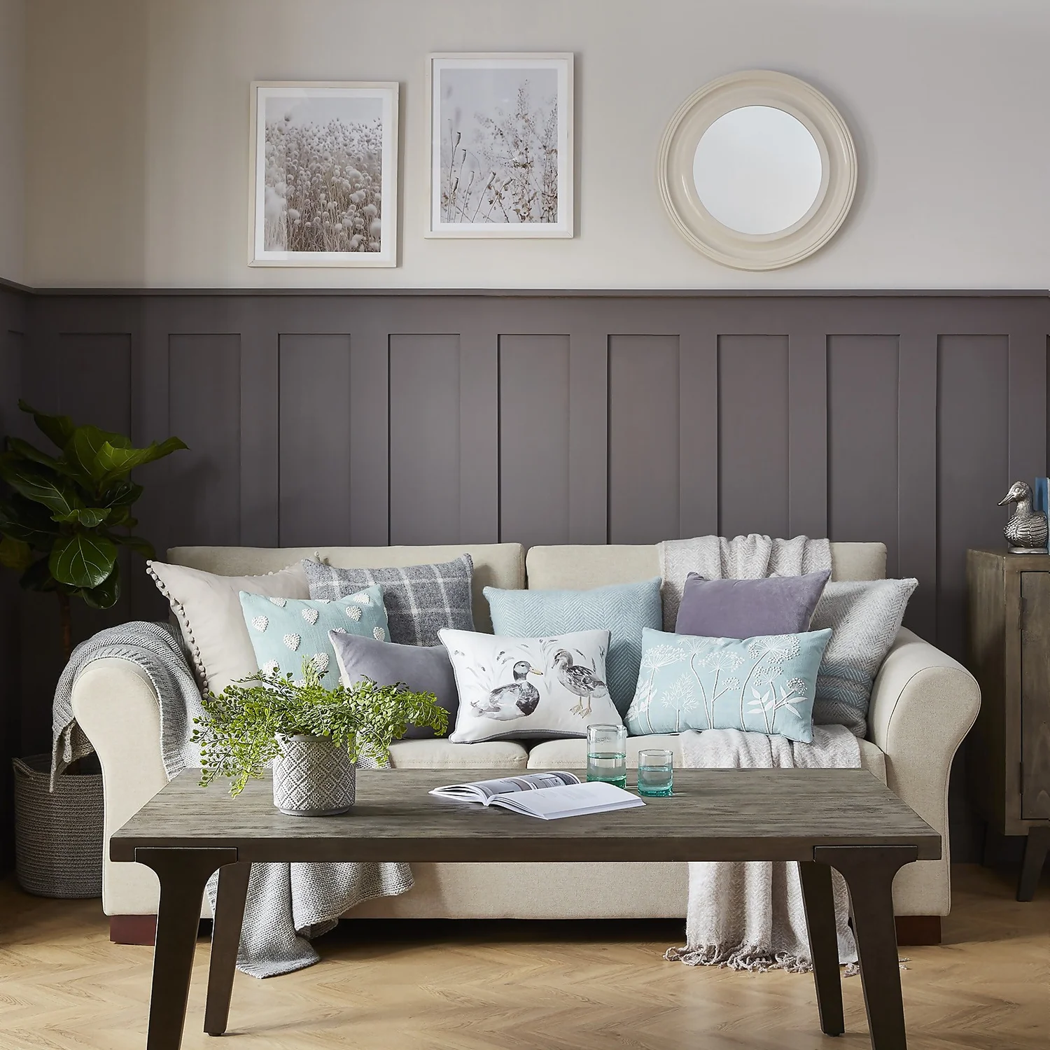 Country Living Meadow Embroidered Cushion - 30x50cm - Duck Egg 2 Country Living Meadow Embroidered Cushion - 30x50cm - Duck Egg - Image 2