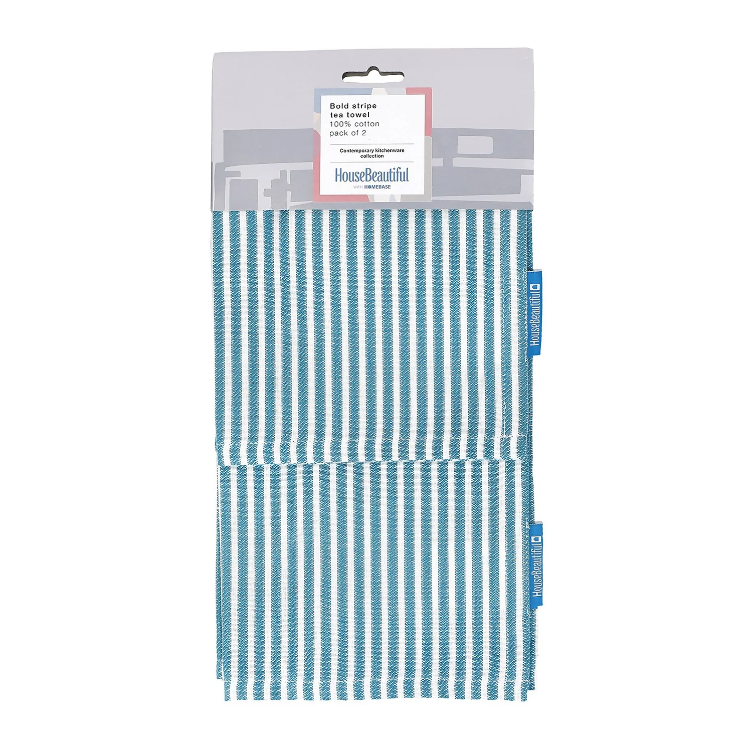 House Beautiful Woven Bold Stripe Tea Towels - 2 Pack - Teal 2 House Beautiful Woven Bold Stripe Tea Towels - 2 Pack - Teal - Image 2