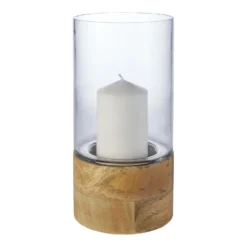 House Beautiful Glass Hurricane Vase With Mango Wood Base 5 House Beautiful Glass Hurricane Vase With Mango Wood Base -Curver Shop 12910875 1104855751275620