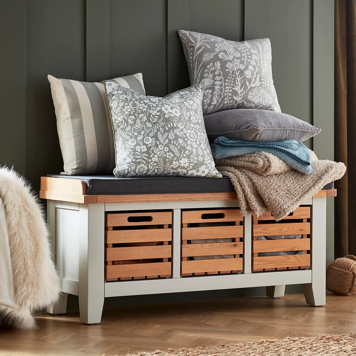 Ashstead Storage Bench - Oak & Ivory 2 Ashstead Storage Bench - Oak & Ivory - Image 2