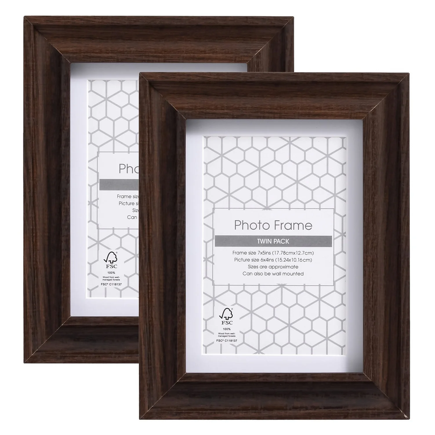Twin Pack Of Photo Frames - Walnut - 6x4in 1 Twin Pack Of Photo Frames - Walnut - 6x4in
