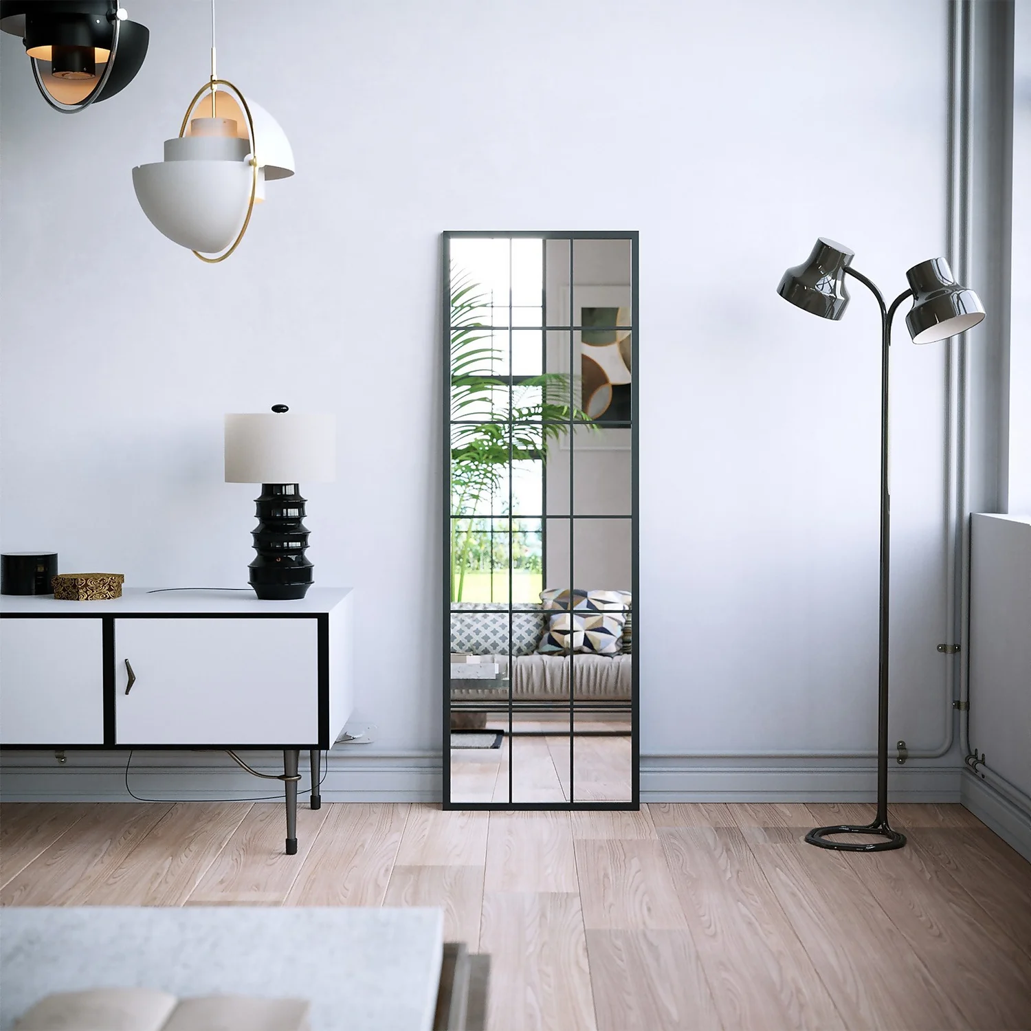 Black Metal Rectangle Window Pane Leaning Mirror - 150x50cm 2 Black Metal Rectangle Window Pane Leaning Mirror - 150x50cm - Image 2