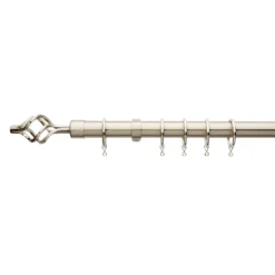 Extendable Cage Finial Curtain Pole - Satin Steel - 1.7-3m (25/28mm)