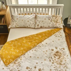 The Willow Manor Easy Care Percale Single Duvet Set Peony Posy - Ochre & Natural
