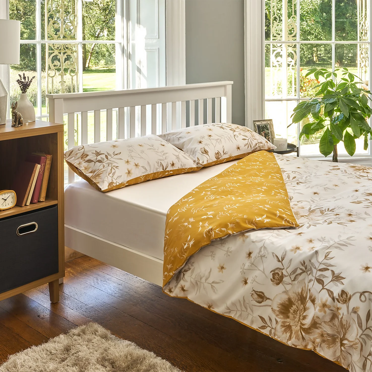 The Willow Manor Easy Care Percale Double Duvet Set Peony Posy - Ochre & Natural 2 The Willow Manor Easy Care Percale Double Duvet Set Peony Posy - Ochre & Natural - Image 2