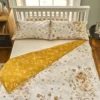 The Willow Manor Easy Care Percale Double Duvet Set Peony Posy - Ochre & Natural